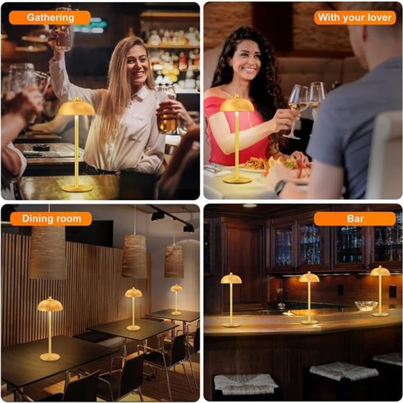 Rechargeable Cordless Table Lamp,5200mAh Battery Dimmable Outdoor Portable(Gold) - Picture 5 of 6